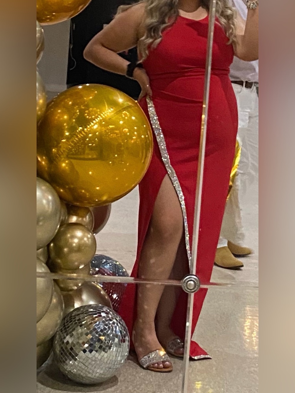 BCX Red Maxi Dress with Silver Sequin Accent